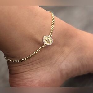 St. Mary Cuban Anklets for women, •Gift for her •Micropave anklet,